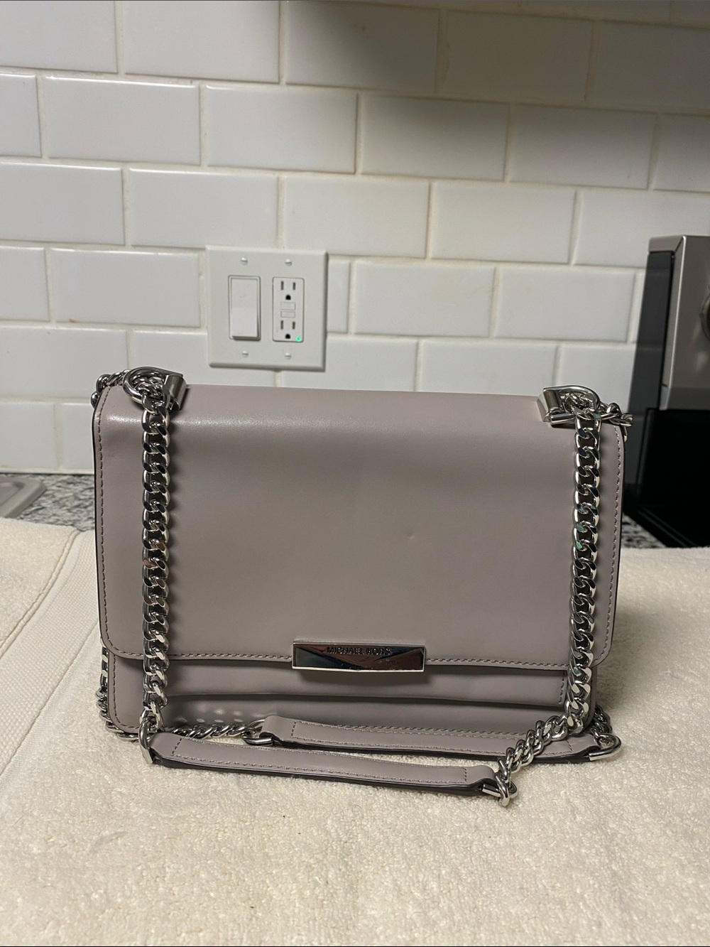 Michael Kors Gray Leather Shoulder Bag with Chain Straps